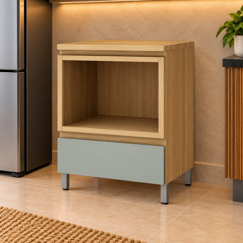 Balcão Nesher 1 Gaveta Rainha P/Forno com Nicho 70CM Nature/Verde 500736