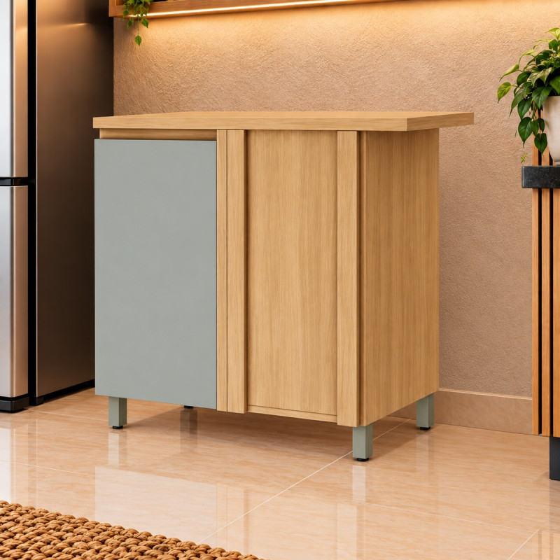 Balcão Nesher Canto 1 Porta Abrir Rainha 92CM Nature/Verde 500735