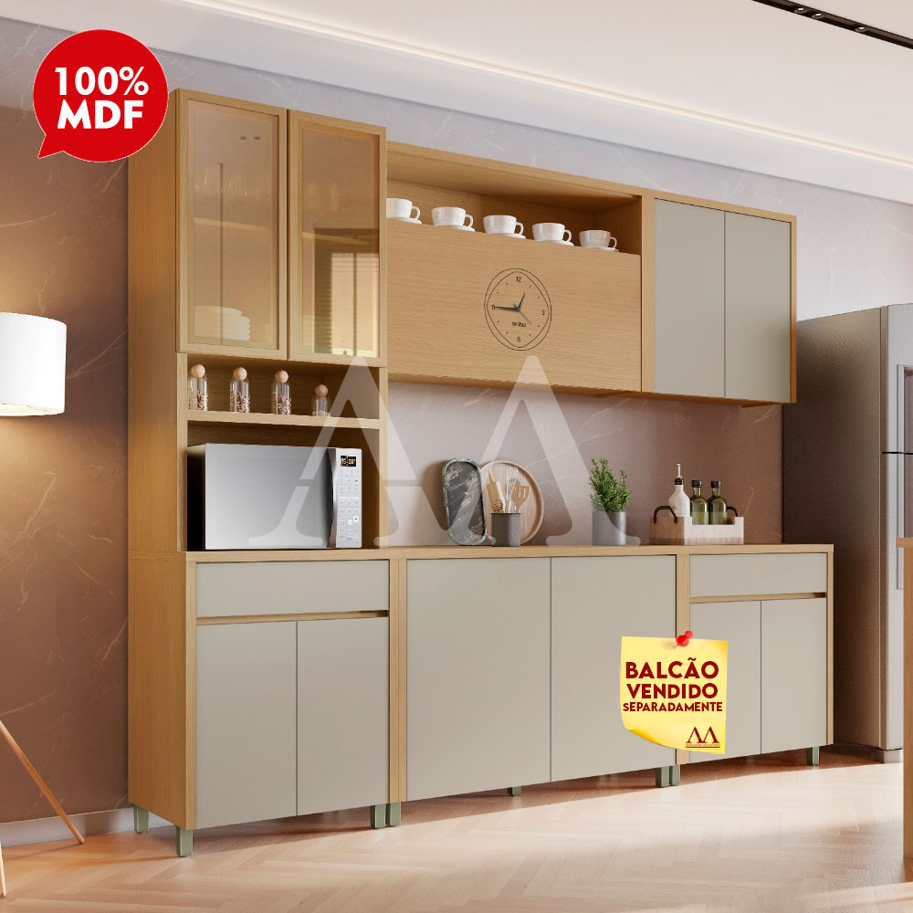 Cozinha Nesher Condessa Compacta Carvalho/Greige 500985