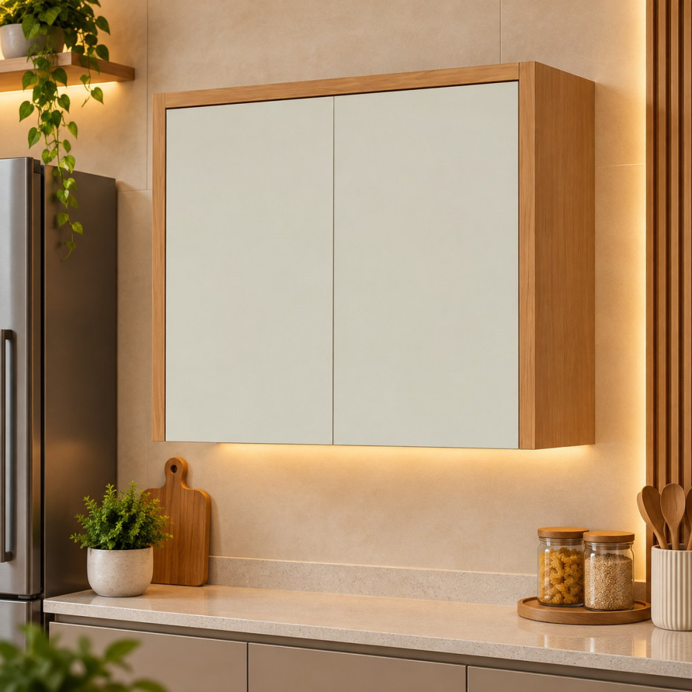 Armário Nesher 2 Portas Abrir Condessa 80CM Carvalho/Greige 500967