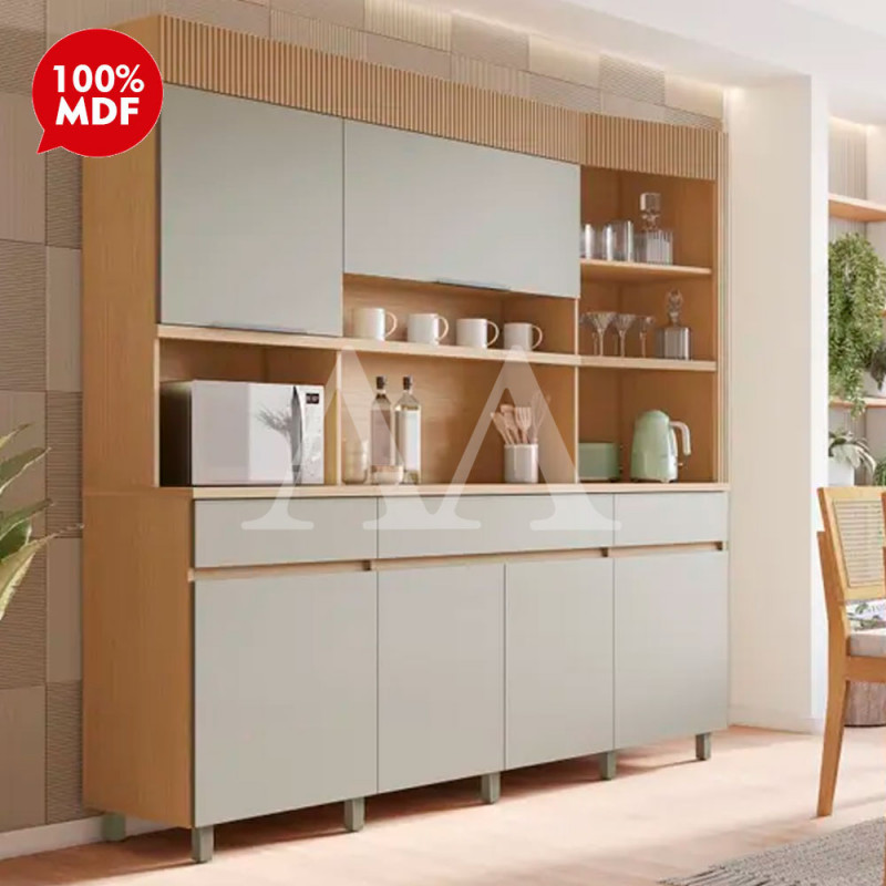 Kit 6 Portas 3 Gavetas Nesher Realeza 220CM Carvalho/Greige 500972