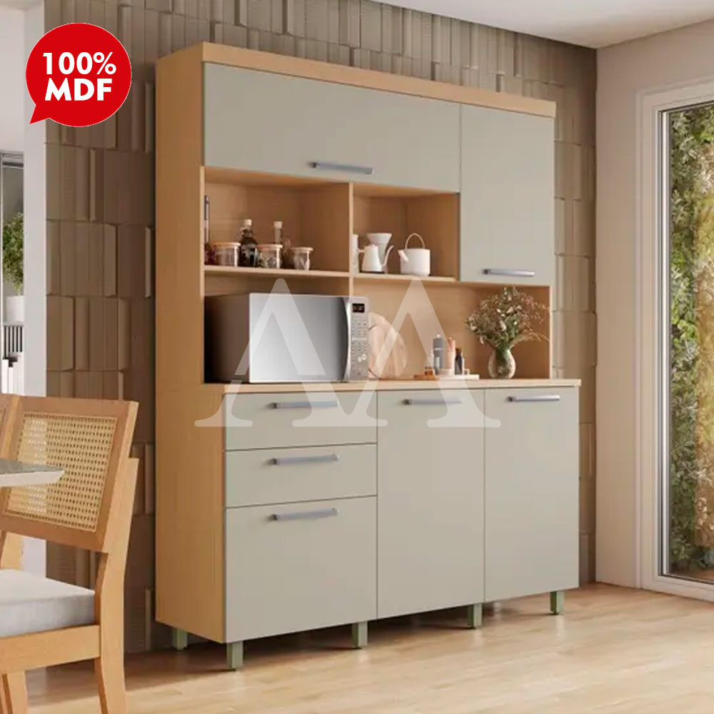 Kit 5 Portas 2 Gavetas Nesher Nobreza 160CM Carvalho/Greige 500973