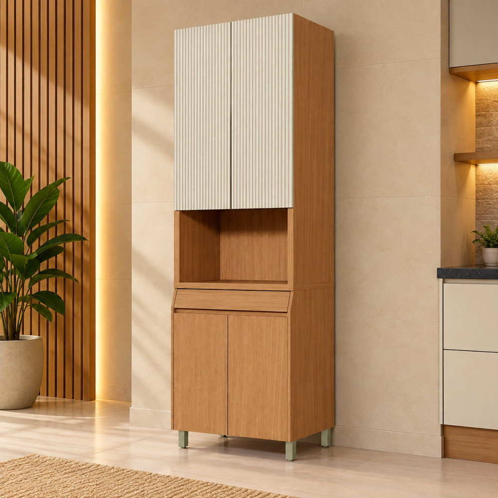 Paneleiro Nesher 4 Portas 1 Gaveta Simone Mendes 70CM Carvalho/Greige 500959