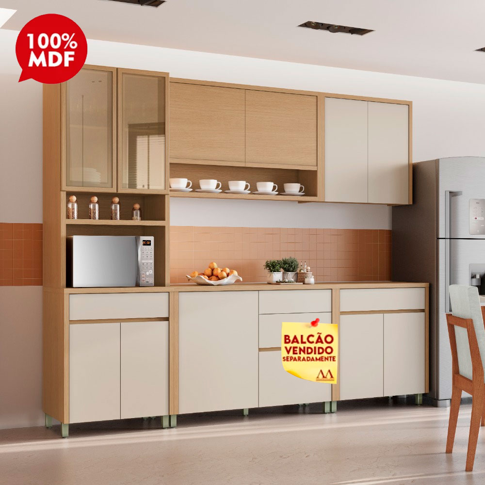 Cozinha Nesher Condessa 8 Portas 1 Gaveta Compacta Carvalho/Greige 501050
