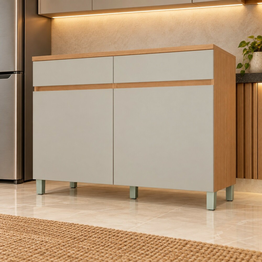 Balcão Nesher 2 Portas 2 Gavetas Realeza Premium 120CM Carvalho/Greige 501157