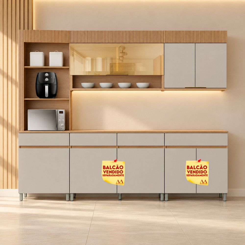 Cozinha Nesher Realeza Premium 265CM Carvalho/Greige 501236