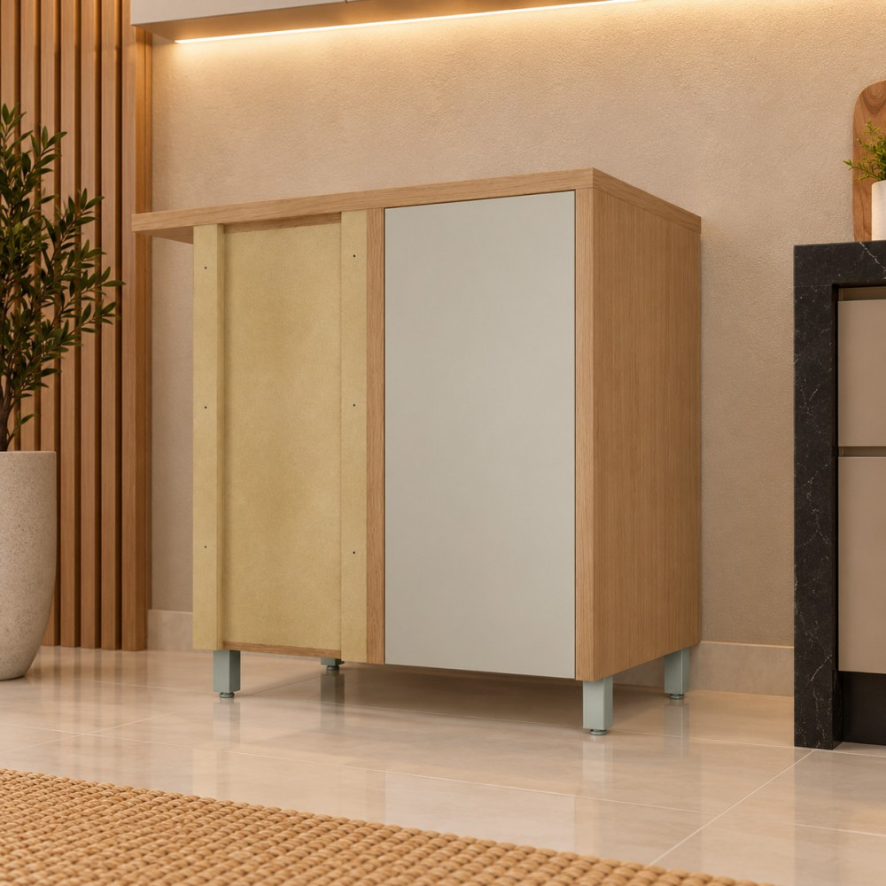 Balcão Nesher Canto 1 Porta Abrir Condessa 93CM Carvalho/Greige