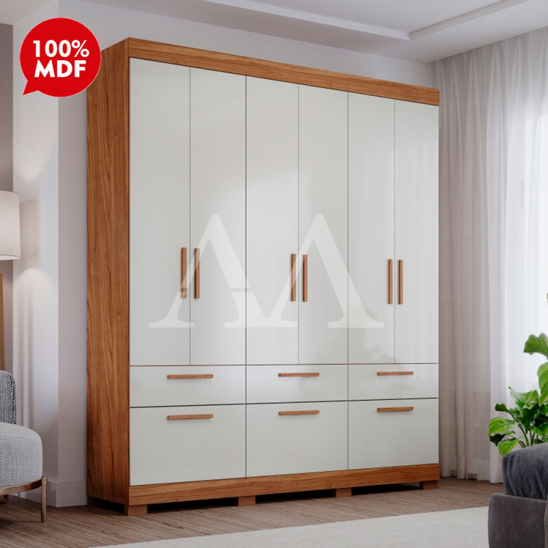 Roupeiro 6 Portas Abrir Panan Porto Cinamomo/Off White