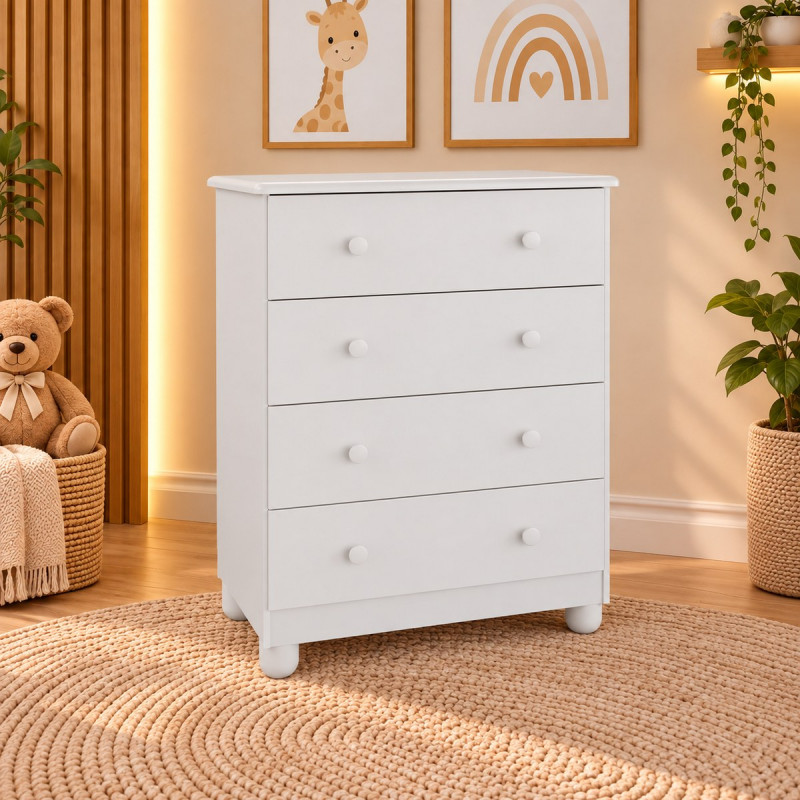Cômoda 4 Gavetas Peroba Junior Simples Branco Brilho