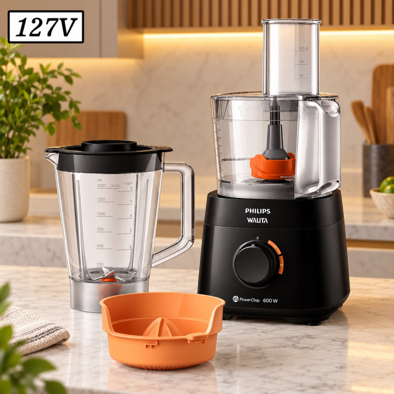 Multiprocessador Philips Walita Powerchop 2 Vel 600W 127V Preto