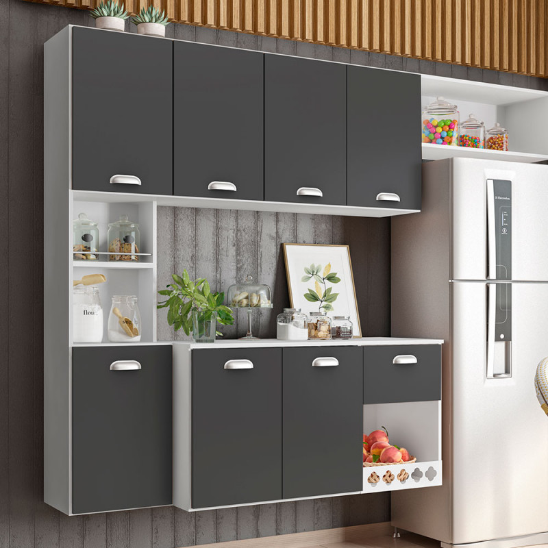 Cozinha Poliman Suspensa Mila com Balcão Branco/Grafite