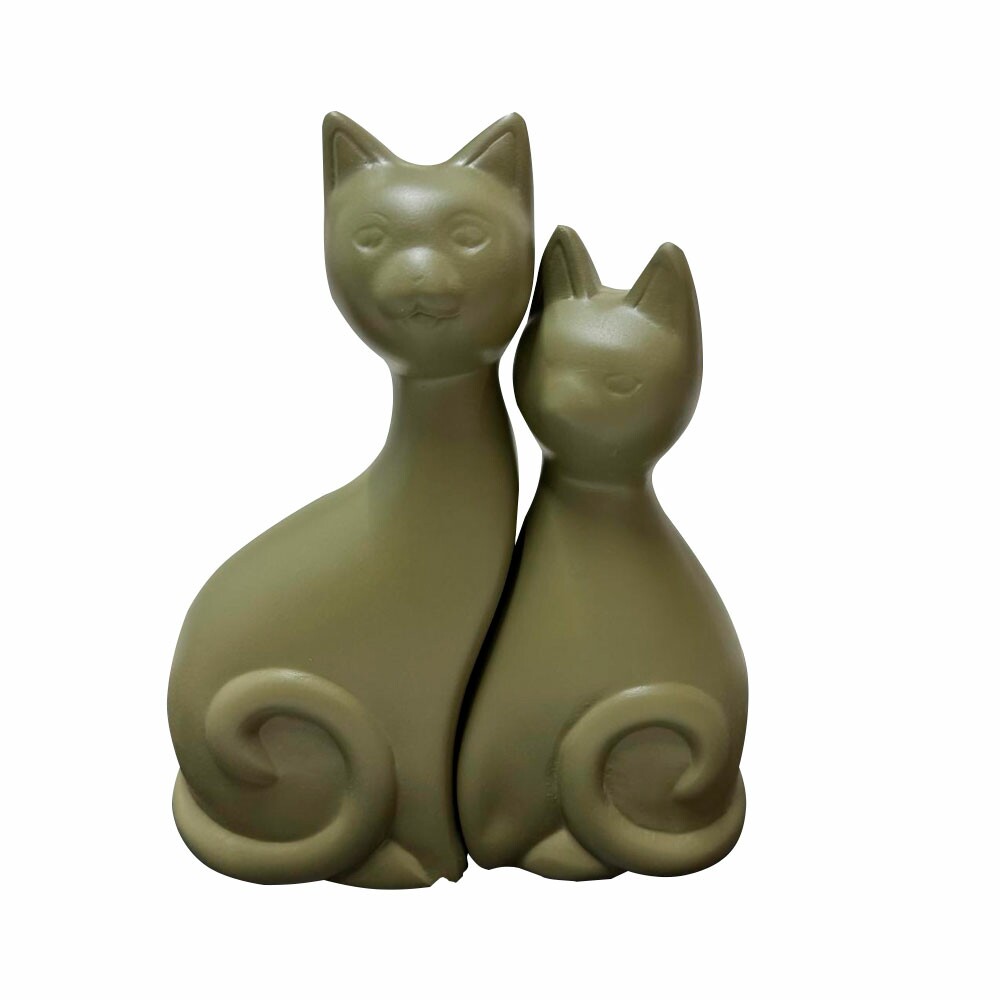 Casal de Gato da Sorte Ceramica Verde Musgo