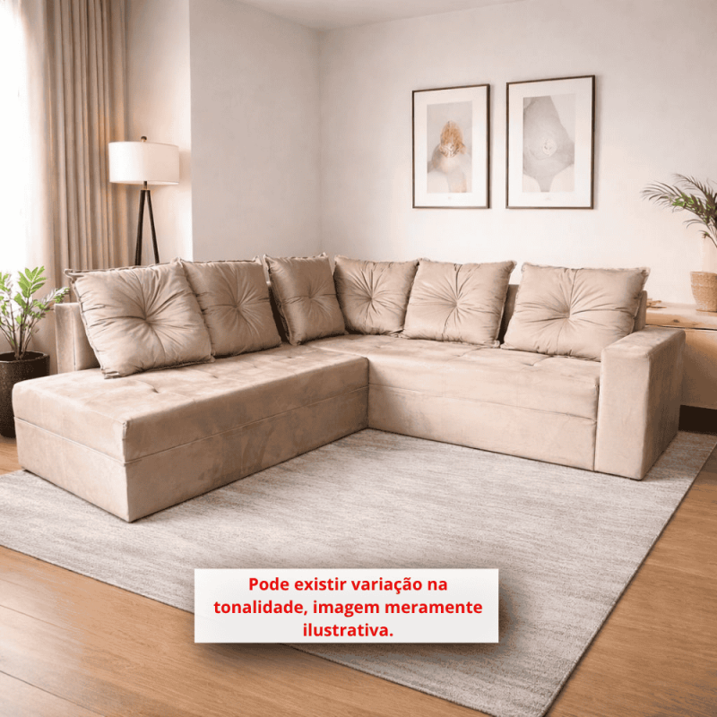 Estofado Rg Lugares Petrolina com Chaise Canto Bege