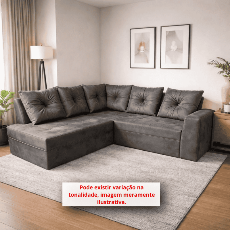 Estofado Rg Lugares Petrolina com Chaise Canto Cinza