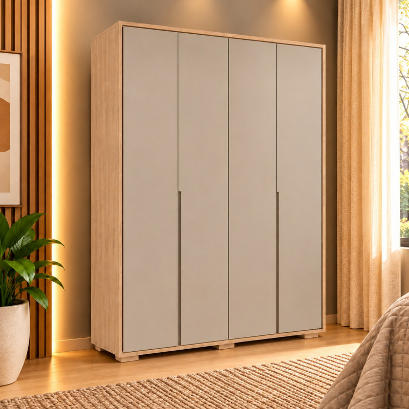 Roupeiro 4 Portas Abrir 3 Gavetas Robel Concept 1.8 Pux Cava com Pés Hanover/Fendi Liso