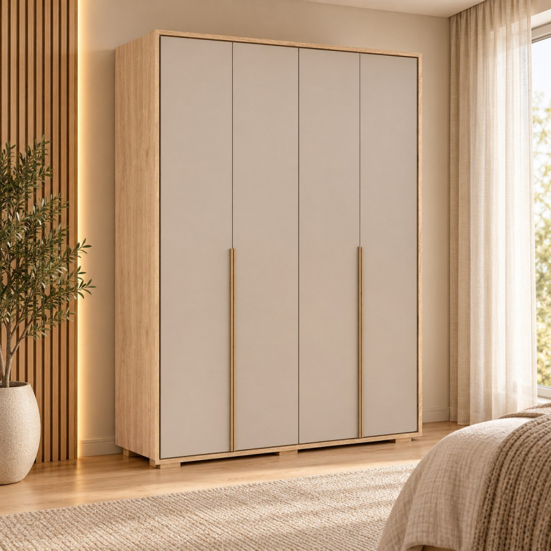 Roupeiro 4 Portas Abrir 3 Gavetas Robel Concept 1.8 Pux Perfil com Pés Hanover/Fendi Liso