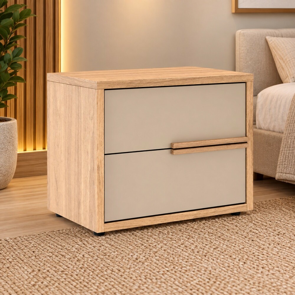 Mesa de Cabeceira 2 Gavetas Robel Concept Pux Perfil Hanover/Fendi Liso
