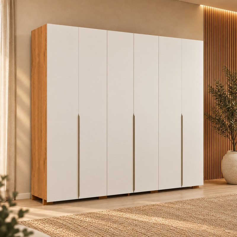 Roupeiro 6 Portas Abrir 7 Gavetas Robel Classic 2.7 com Pés Freijo/Off White