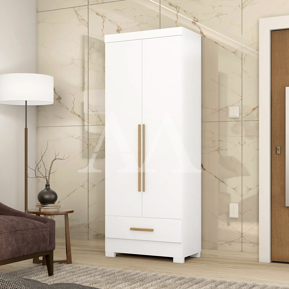 Roupeiro 2 Portas Abrir 1 Gaveta Rodial Smart Plus Branco/Fosco