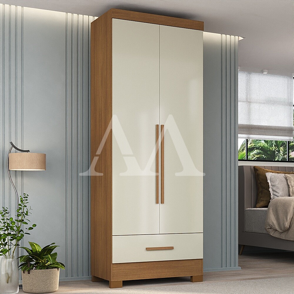 Roupeiro 2 Portas Abrir 1 Gaveta Rodial Smart Plus Cinamomo/Off White