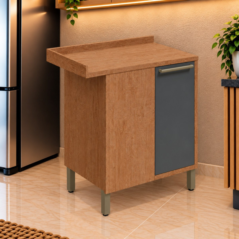 Balcão Ronipa Canto 1 Porta Abrir Syrah 80CM Castanho / Chumbo