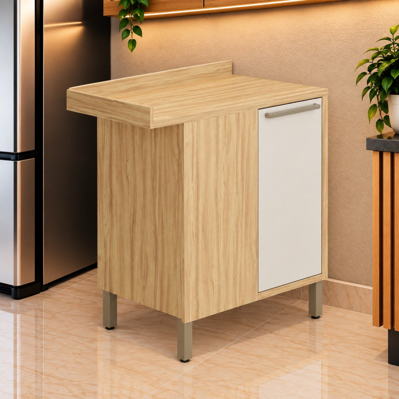 Balcão Ronipa Canto 1 Porta Abrir Syrah 80CM Amendoa/Branco