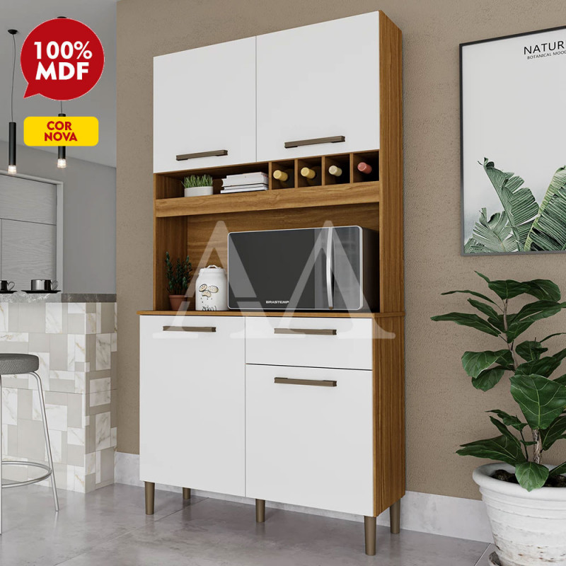Kit 4 Portas 1 Gaveta Ronipa Pinot Amendoa / Branco