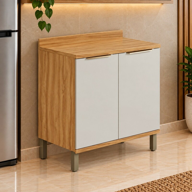 Balcão Ronipa 2 Portas Abrir Sauvignon 80CM Amendoa/Off White