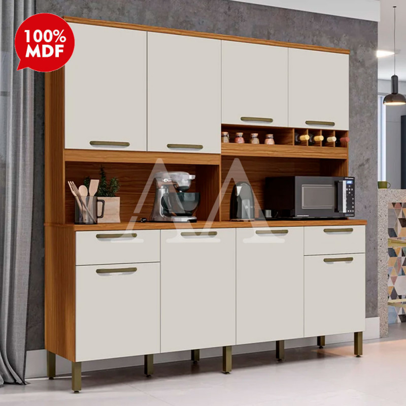 Kit 8 Portas 2 Gavetas Ronipa Cabernet Prime Amendoa/Off White