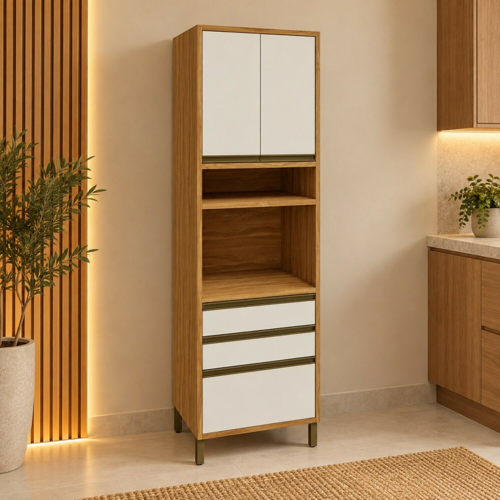 Paneleiro Ronipa 3 Portas 2 Gavetas P/Micro Tempranillo 70CM Amendoa/Off White