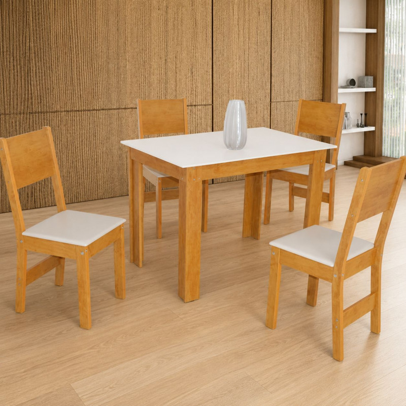 Conjunto Mesa 4 Cadeiras Sao Carlos Milena Retangular 108x68 Freijo / Off White