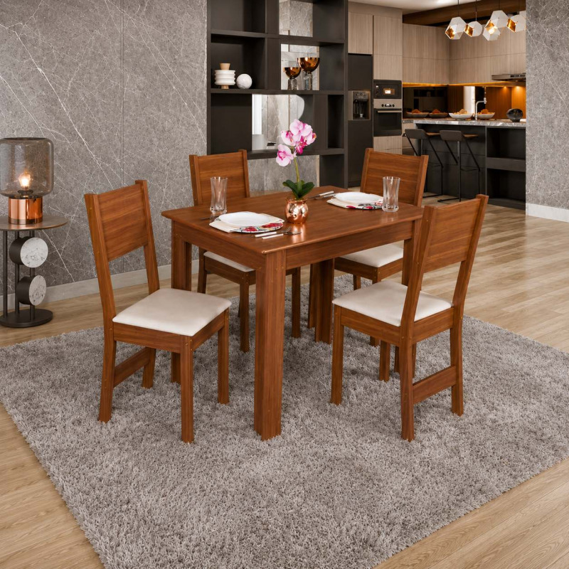 Conjunto Mesa 4 Cadeiras Sao Carlos Milena Retangular 108X68 Naturalle
