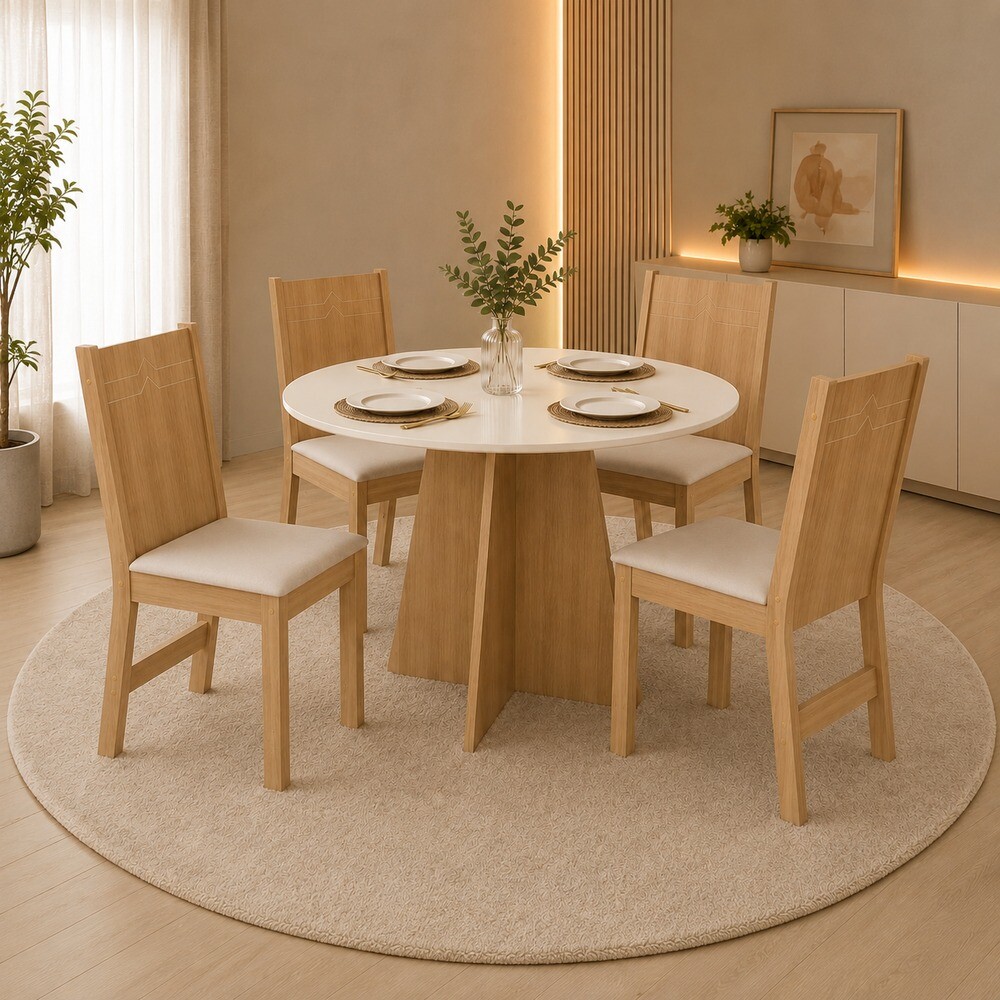 Conjunto Mesa 4 Cadeiras Sao Carlos Elane Redonda 90x90 Cinamomo/Off White
