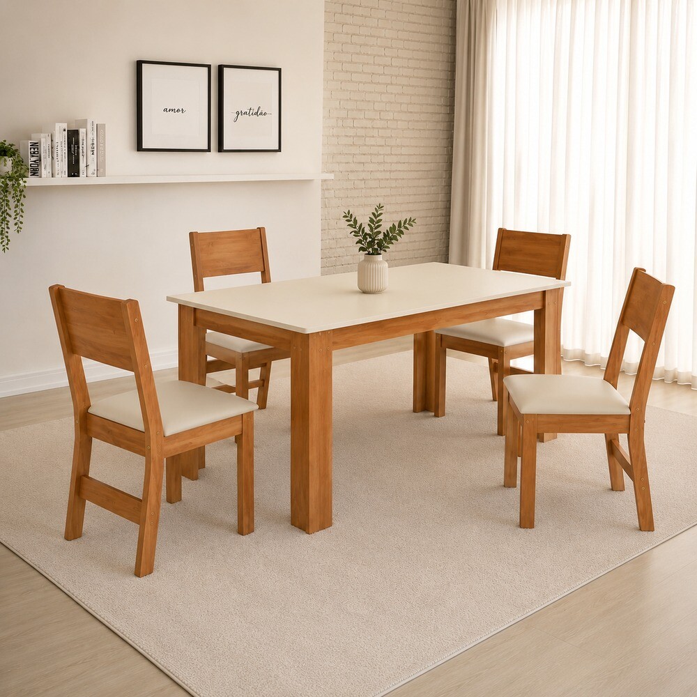 Conjunto Mesa 4 Cadeiras Sao Carlos Milena Retangular 108X68 Cinamomo/Off White