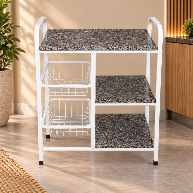 Fruteira Serra Tubos P/ Micro 90CM com Granito 2 Cestas Branco Martelado
