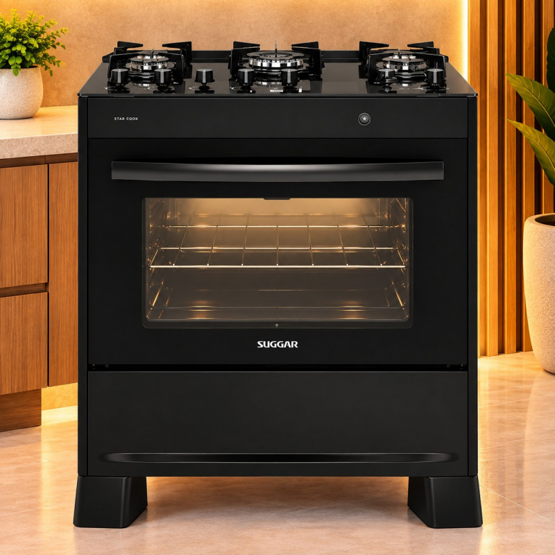 Fogao 5B Suggar Piso Neo Max Mesa Vidro Preto
