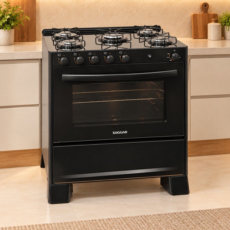 Fogao 5B Suggar Piso Cook Glass Mesa Vidro Preto Fgvcg510pt