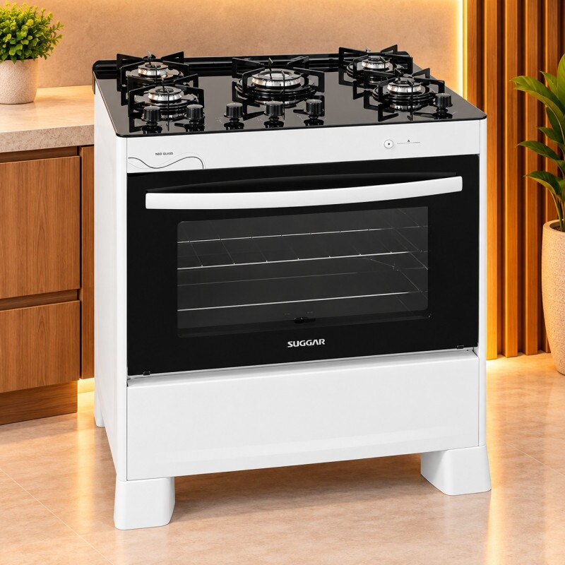 Fogao 5B Suggar Neoglass Mesa Vidro Branco Fgvng510br