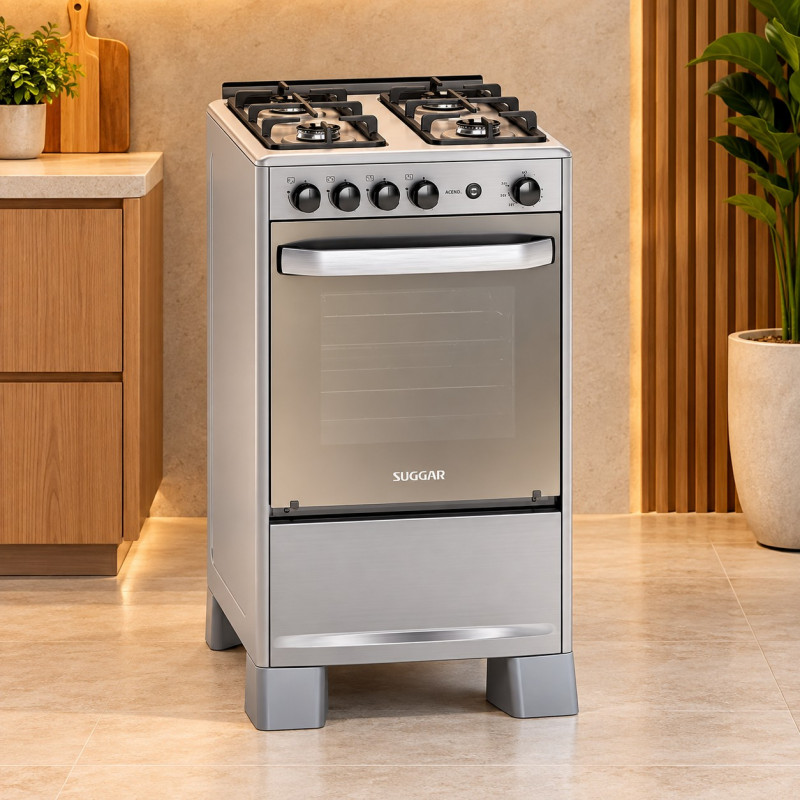 Fogao 4B Suggar Piso Select Mesa Inox Prata