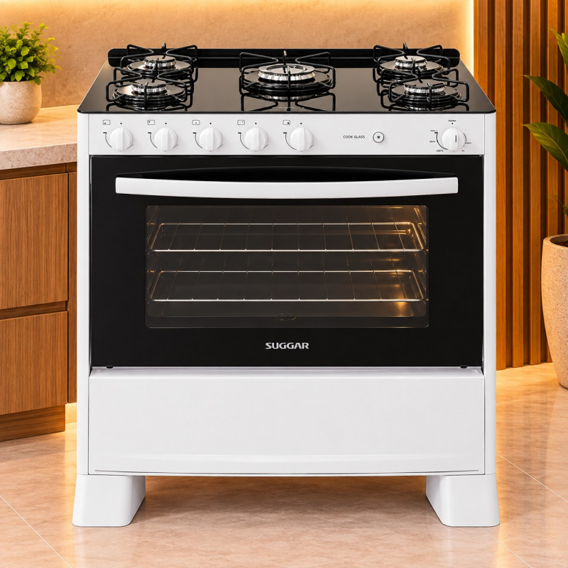 Fogao 5B Suggar Cook Glass Mesa Vidro Branco Fgvcg510br