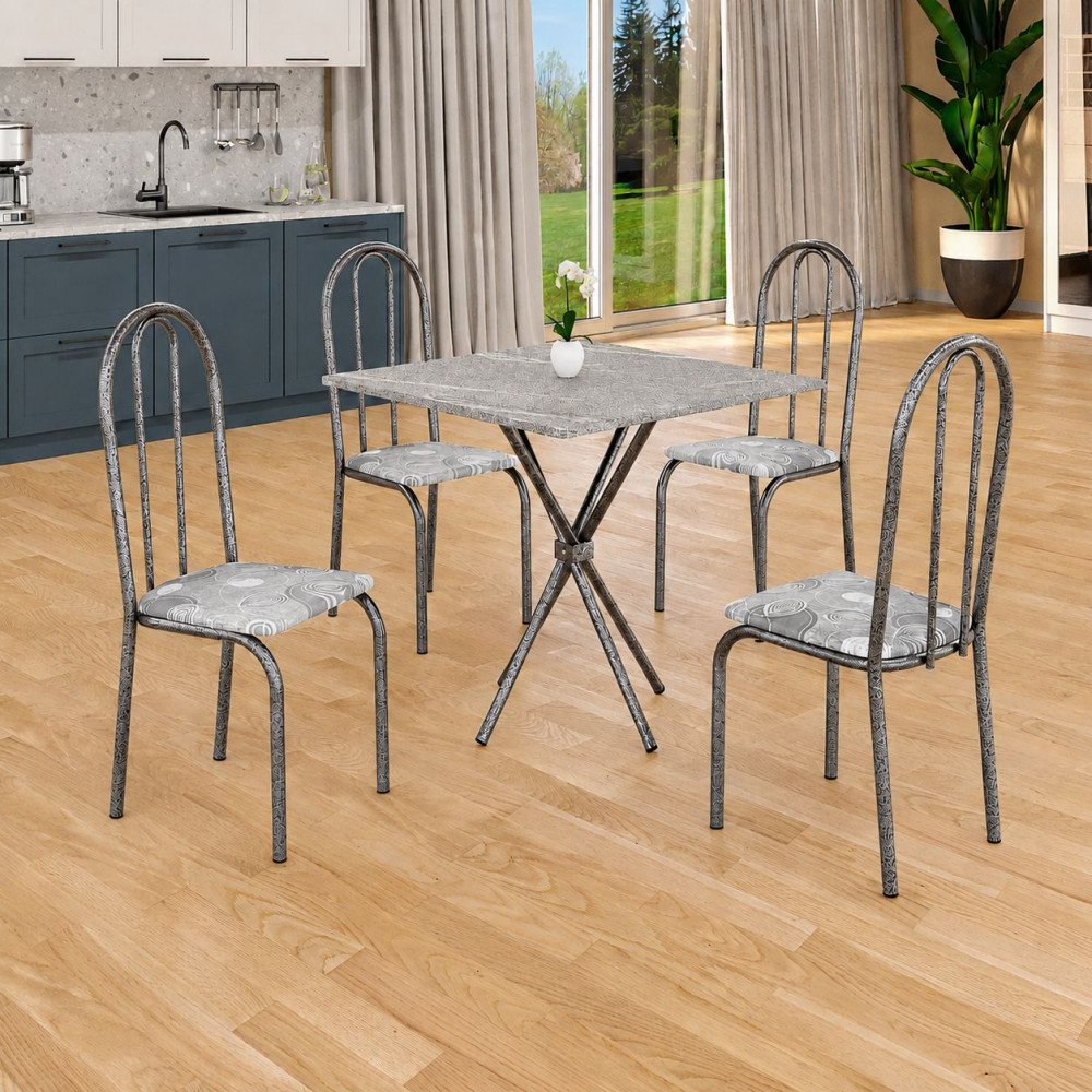 Conjunto Mesa 4 Cadeiras Moveis Teixeira Ubatuba Quadrada 70x70 Granito Paraopeba / Martelado