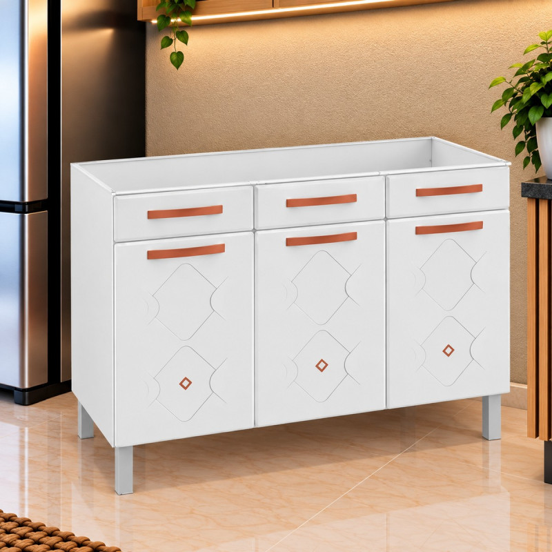 Balcão Telasul Triplo 2 Gavetas 1F Falsa P/ Pia New Mirage Branco 815109-01
