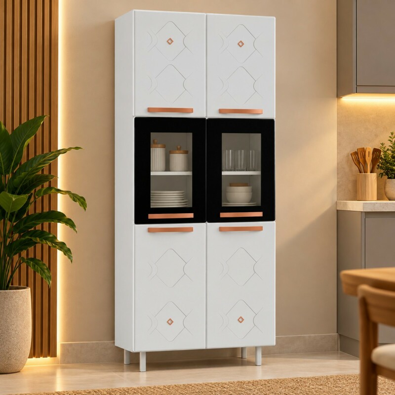 Paneleiro Telasul Duplo 2 Portas com V New Mirage Branco / Preto 815312-02