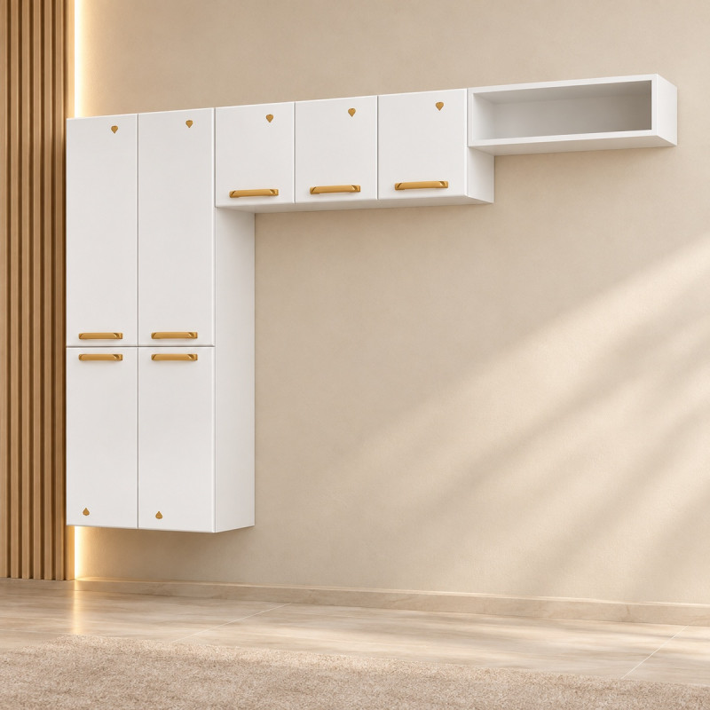 Cozinha Telasul Compacta 09 7 Portas Nicho sem Vd Diamante New Smart Branco 818409-01