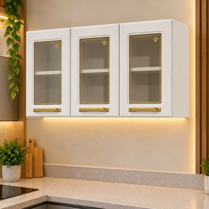 Armário Telasul Triplo Medio 3 Portas com V Diamante New Branco 818007-01
