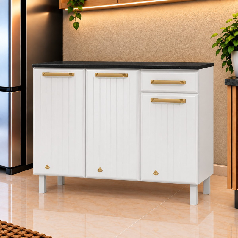 Balcão Telasul Triplo 1 Gaveta com Tampo Diamante New Smart Branco 818134-01