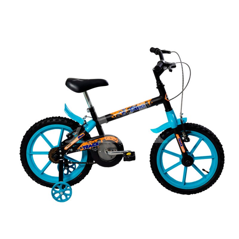 Bicicleta Tk3 Track Dino Aro 16 Infantil sem Marcha Preta/Azul